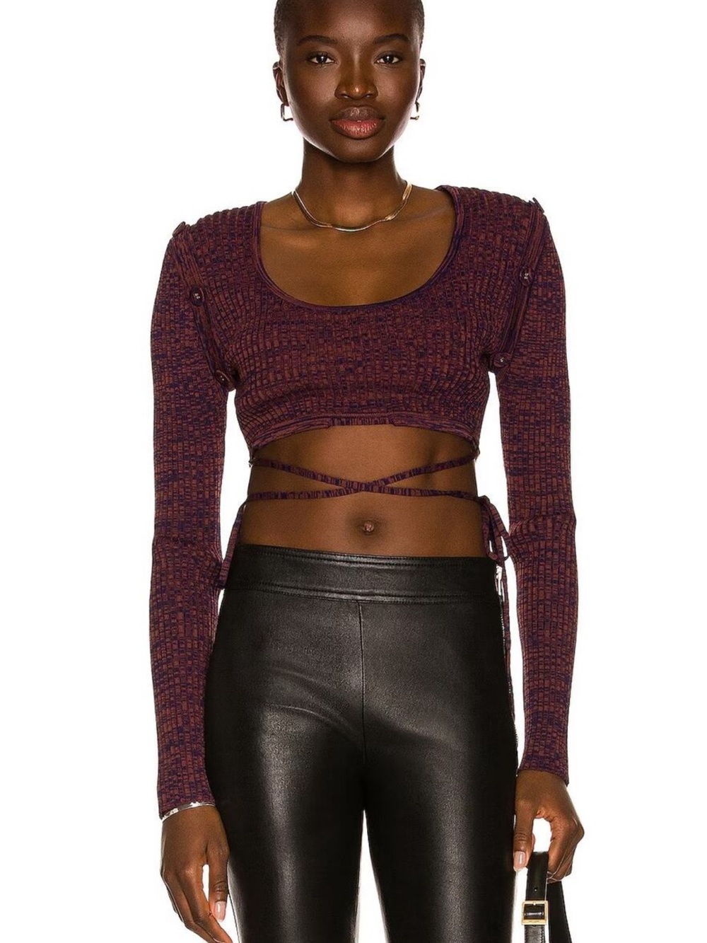 Christopher Esber Plum Ribbed Wrap Crop Top